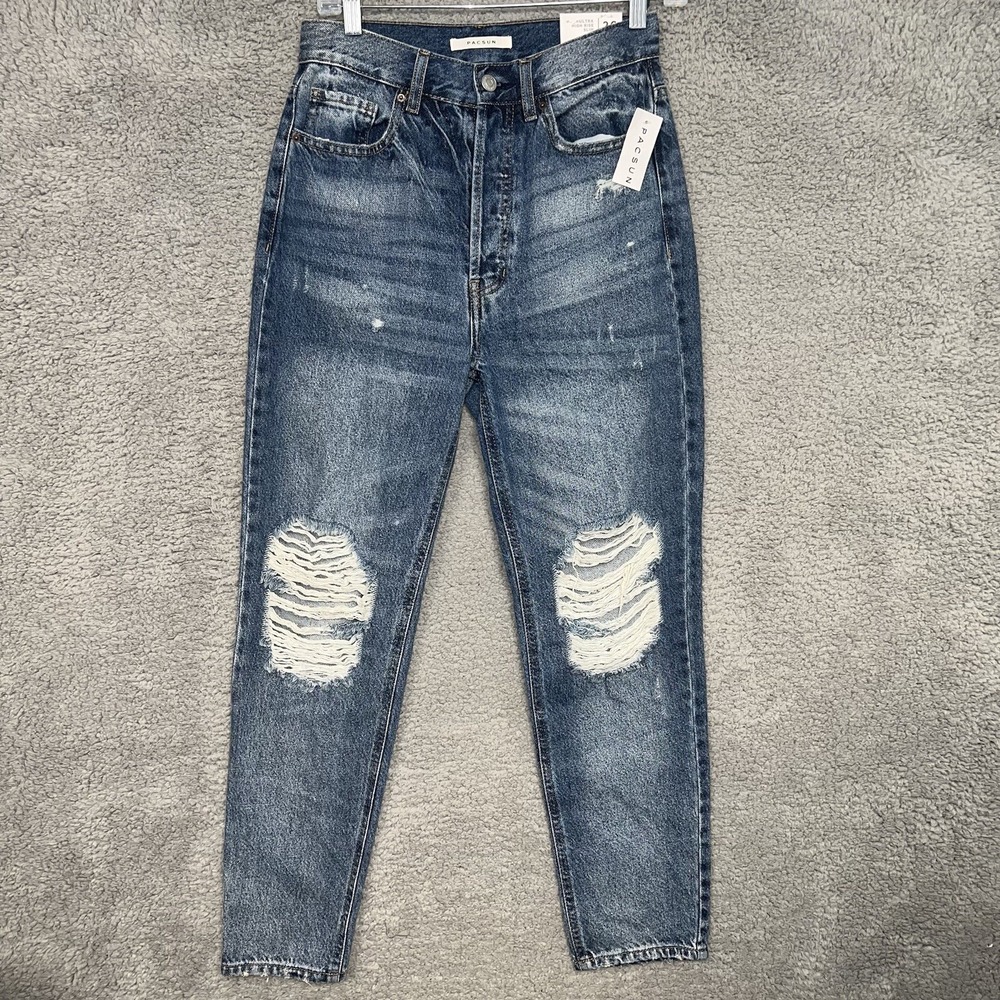 NWT PacSun Jeans Women Sz 26 Blue Denim Ultra High Rise Slim Distress Button Fly